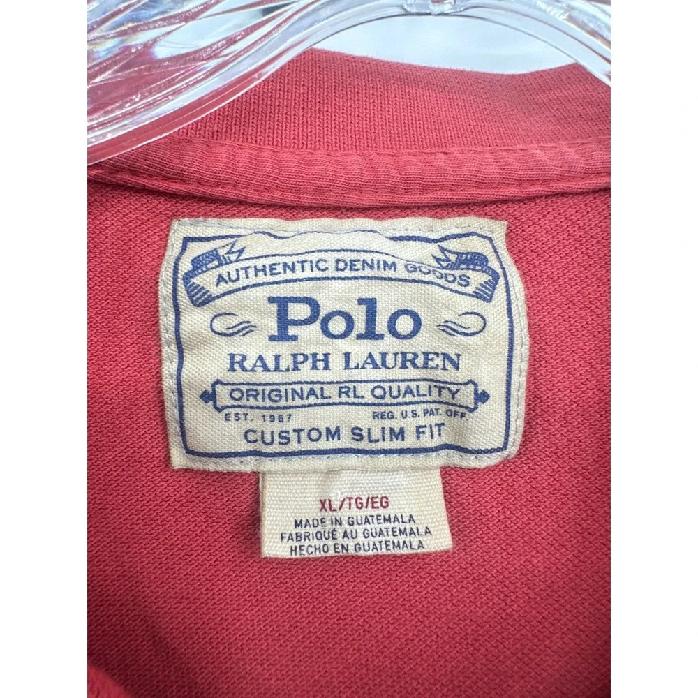 Polo Ralph Lauren Mens XL Custom Slim Fit Short Sleeve Polo Shirt Red Blue Pony